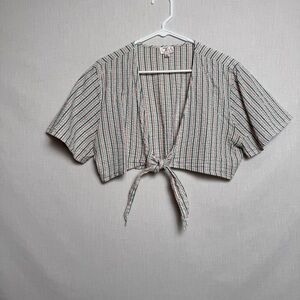 Dizzy Lizzy Striped Tie Front Crop Top XL Seersucker Cotton